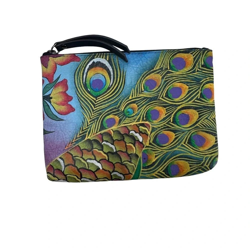 Sharif Hand‎ Painted Genuine Leather Art Deco Handbag & Matching Makeup Pouch